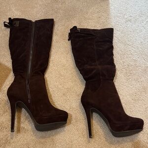 Women's Dark Brown Suede High Heel Knee Boots